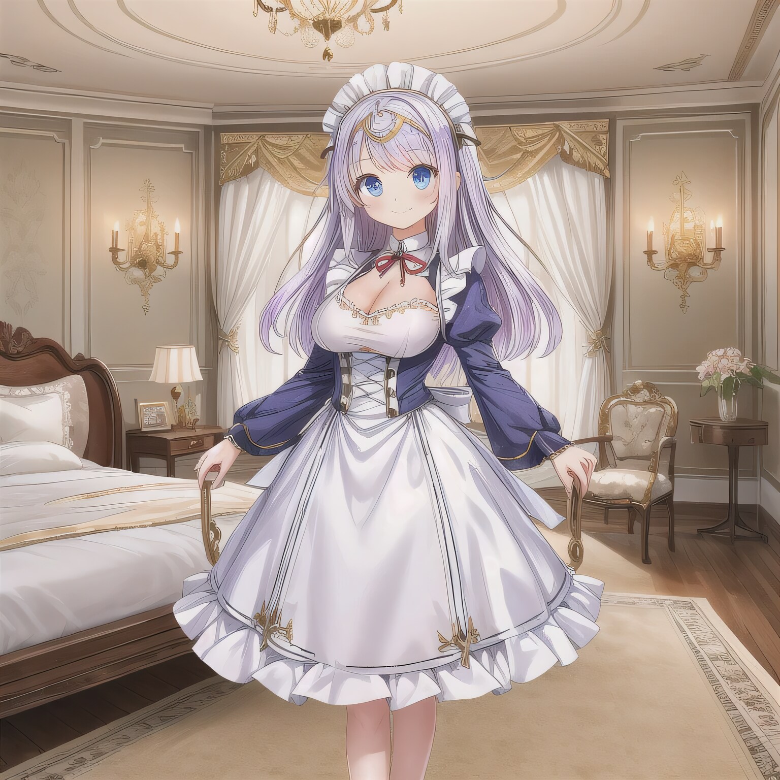 紫髪ロングでメイド服の少女１２ | の人気AIイラスト・グラビア