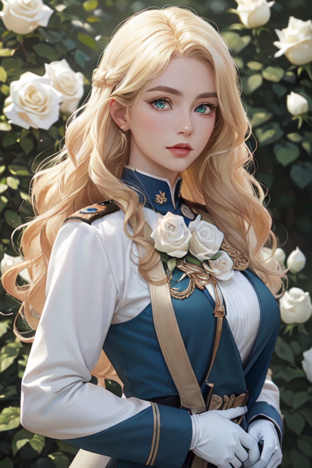 胸に白薔薇を付けた女性将校