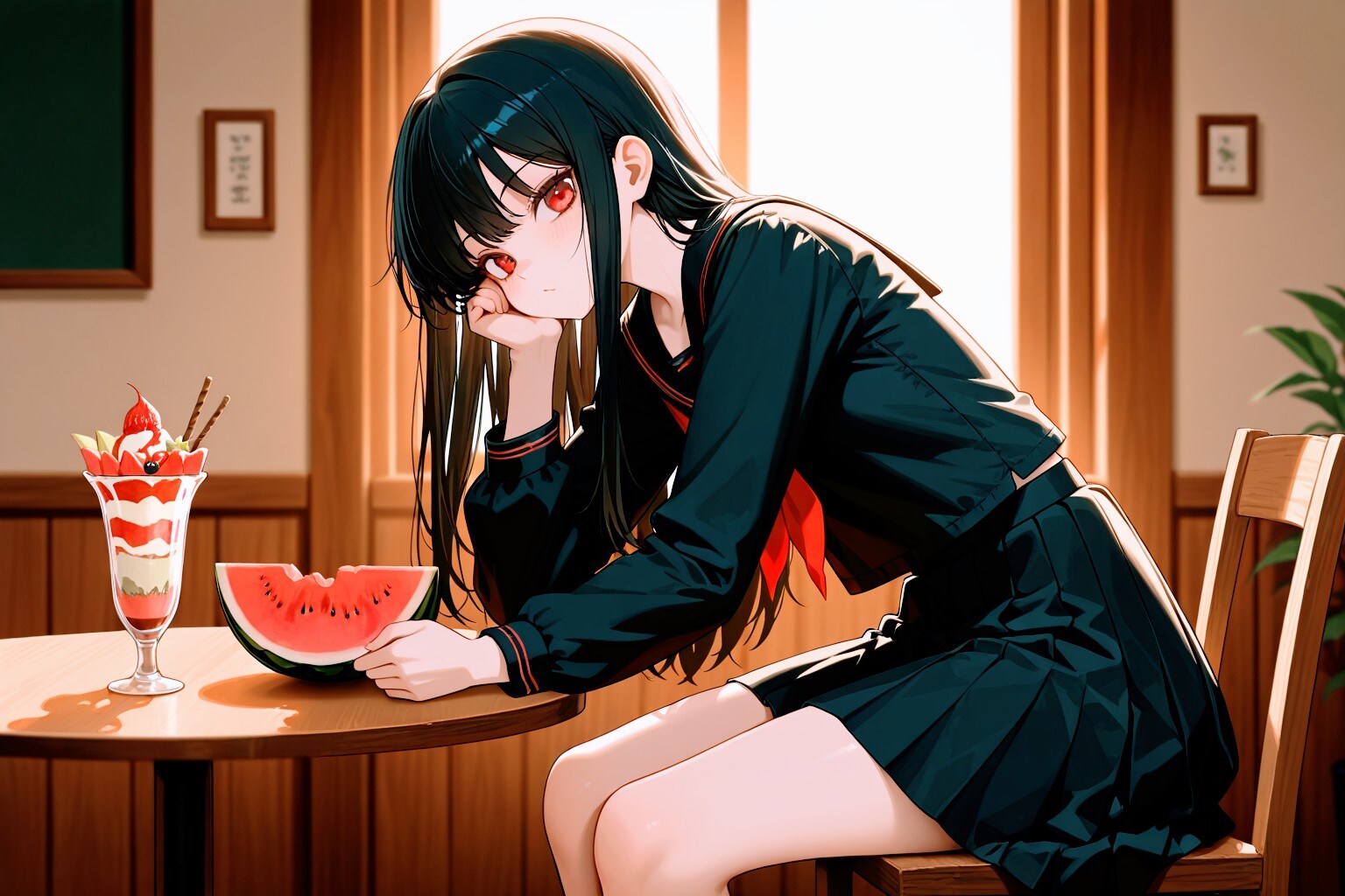 MOKA スイカとパフェを嗜むししょちゃん | の人気AIイラスト・グラビア