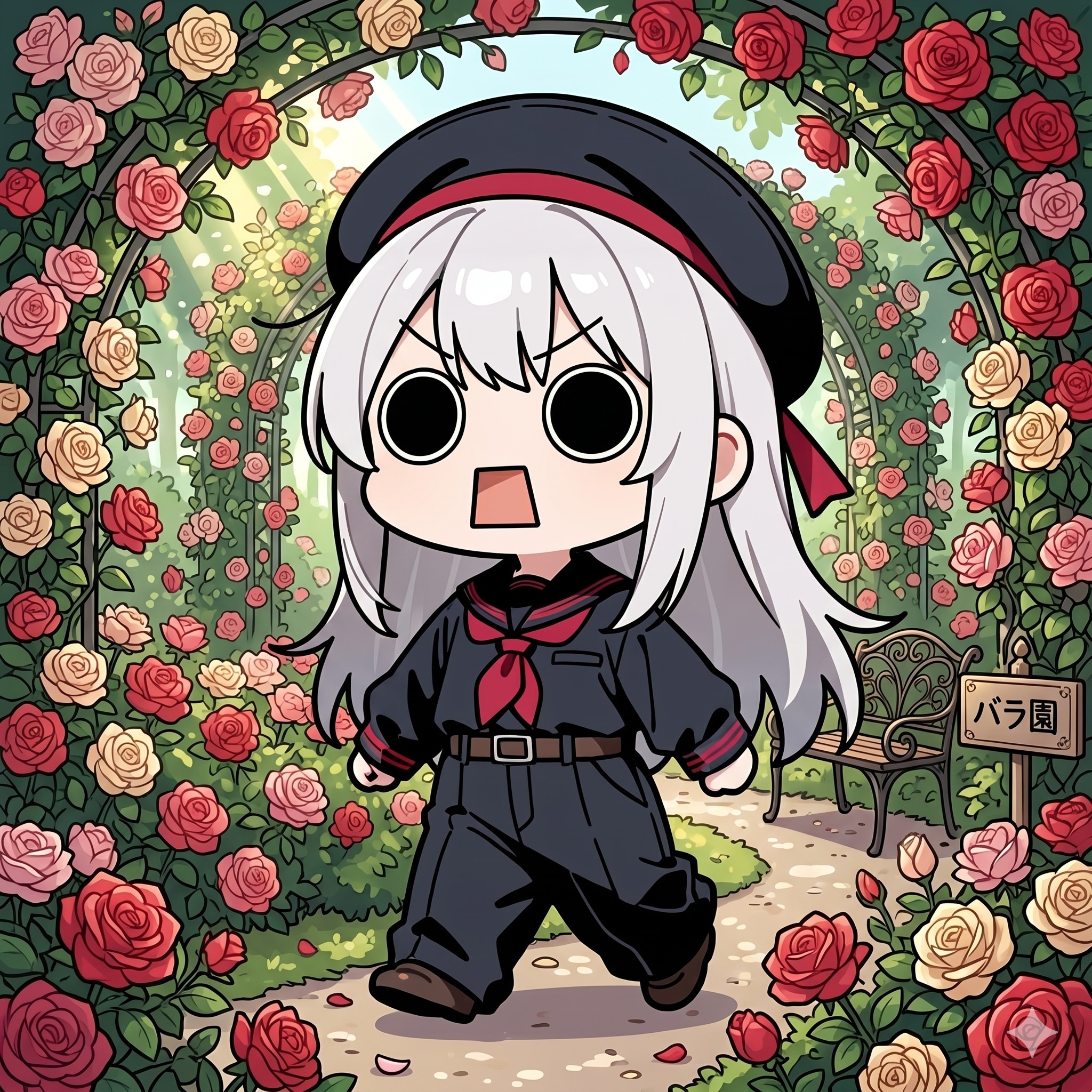薔薇園を楽しむえらいこっちゃ嬢