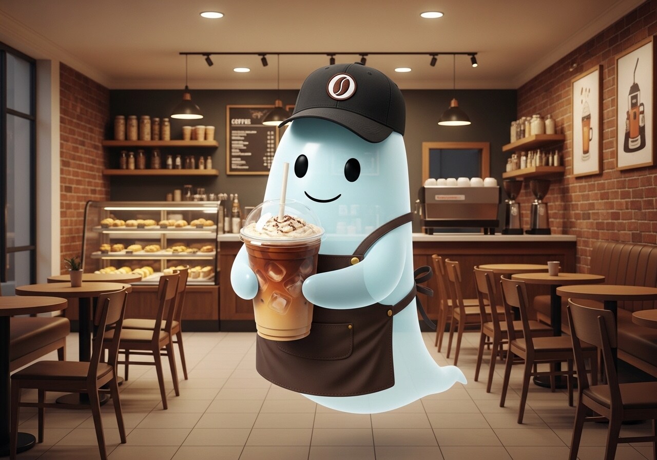 アイス珈琲を運ぶ摩訶不思議食堂喫茶店のお化けバリスタ | の人気AIイラスト・グラビア