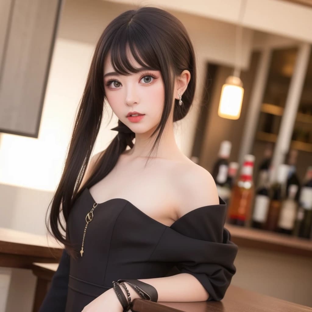 黒髪ロングで酒場の美女８３