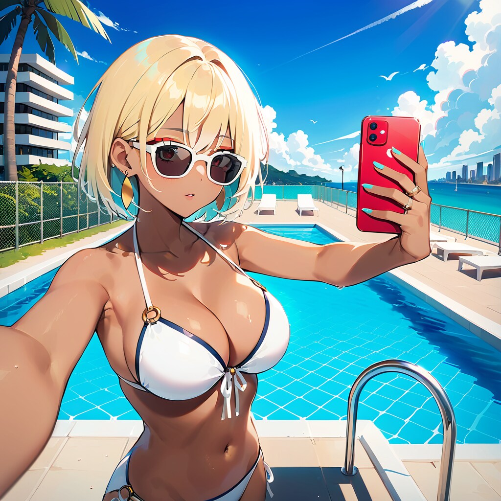 自撮りするビキニ水着少女