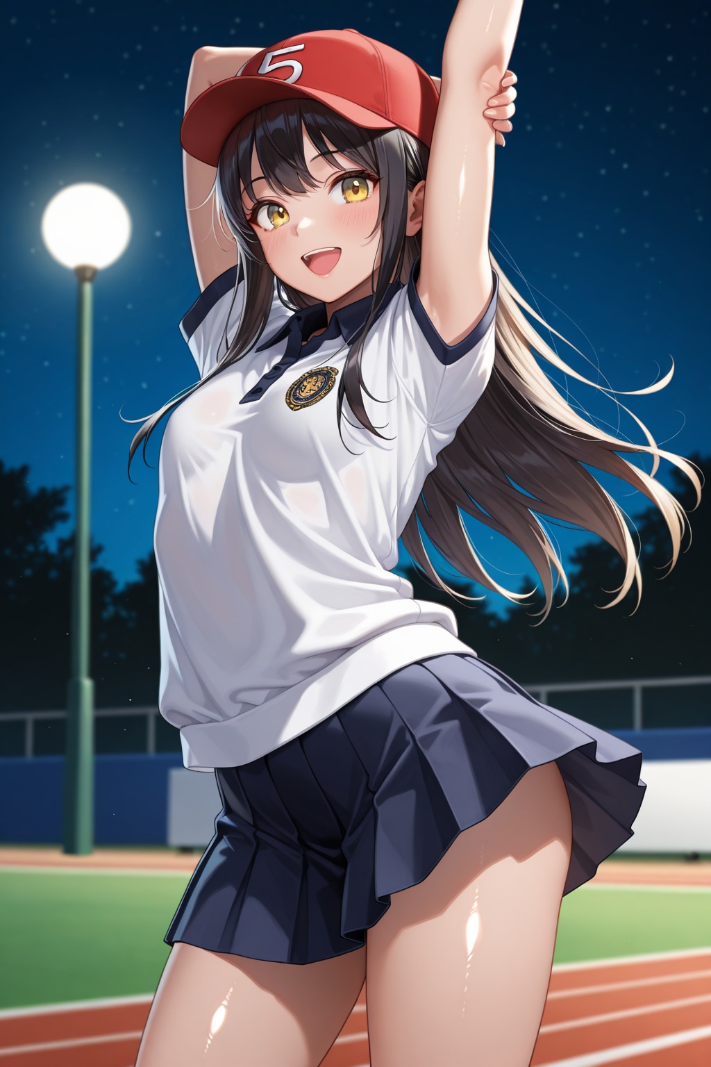 運動前にストレッチをする野球女子ちゃん