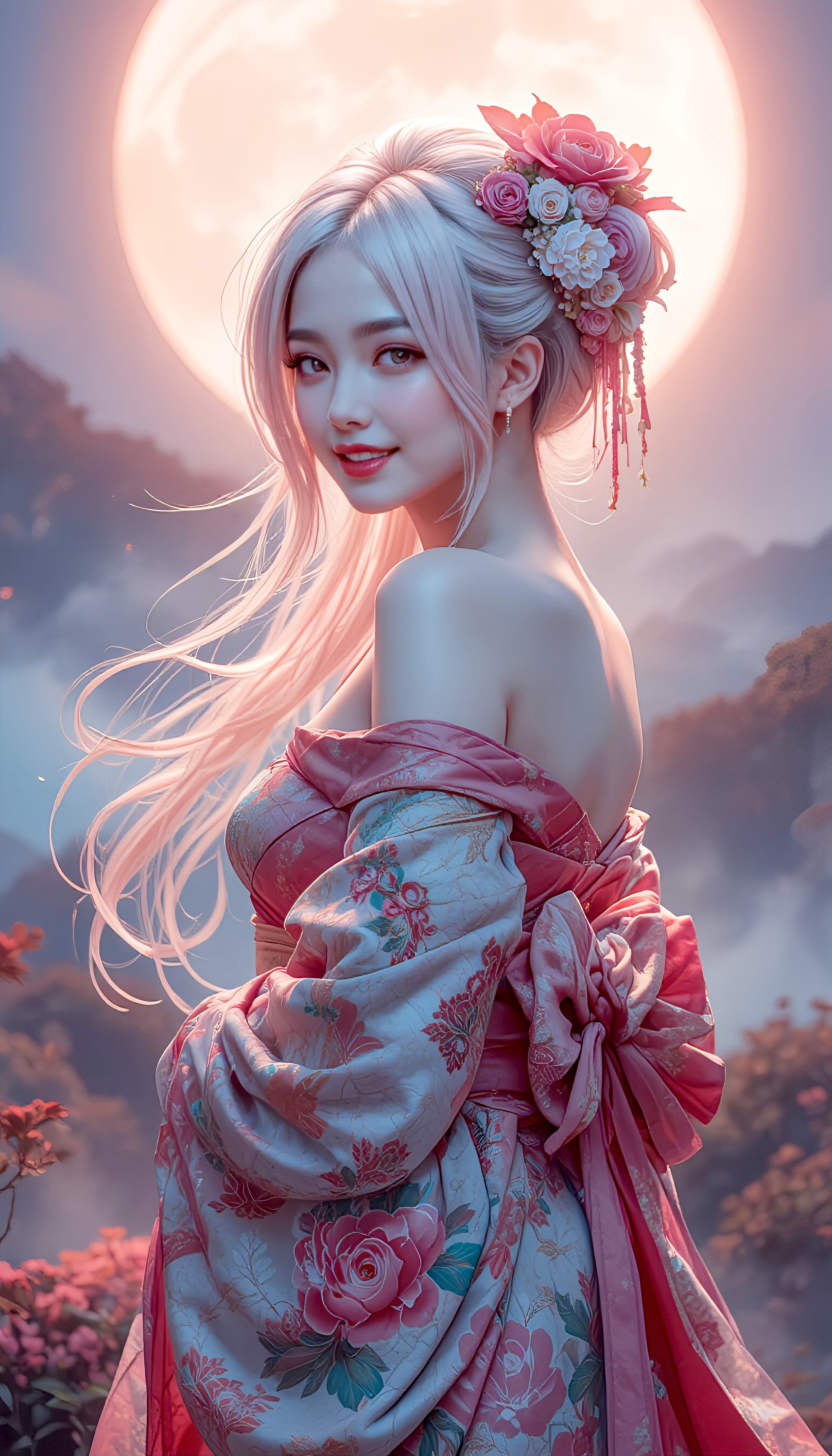 月下の花姫と満月