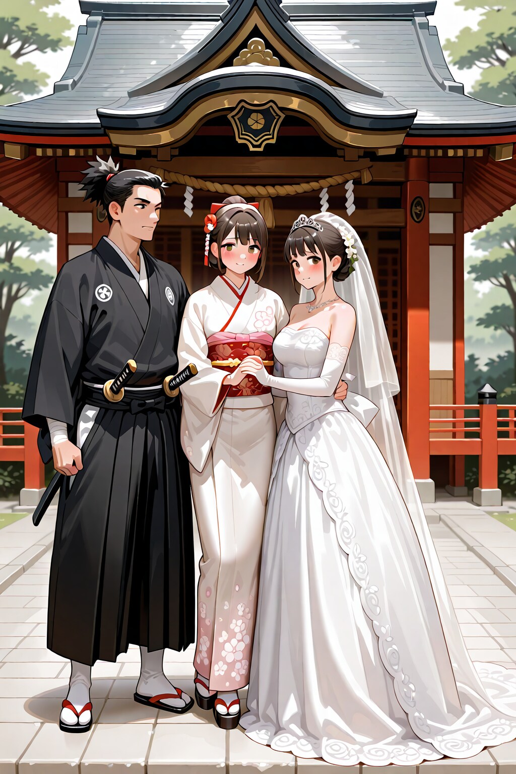 神社で行う日本武士と姫の結婚式
