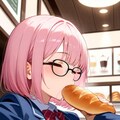 パンを食べるピンク髪ちゃん 3枚目