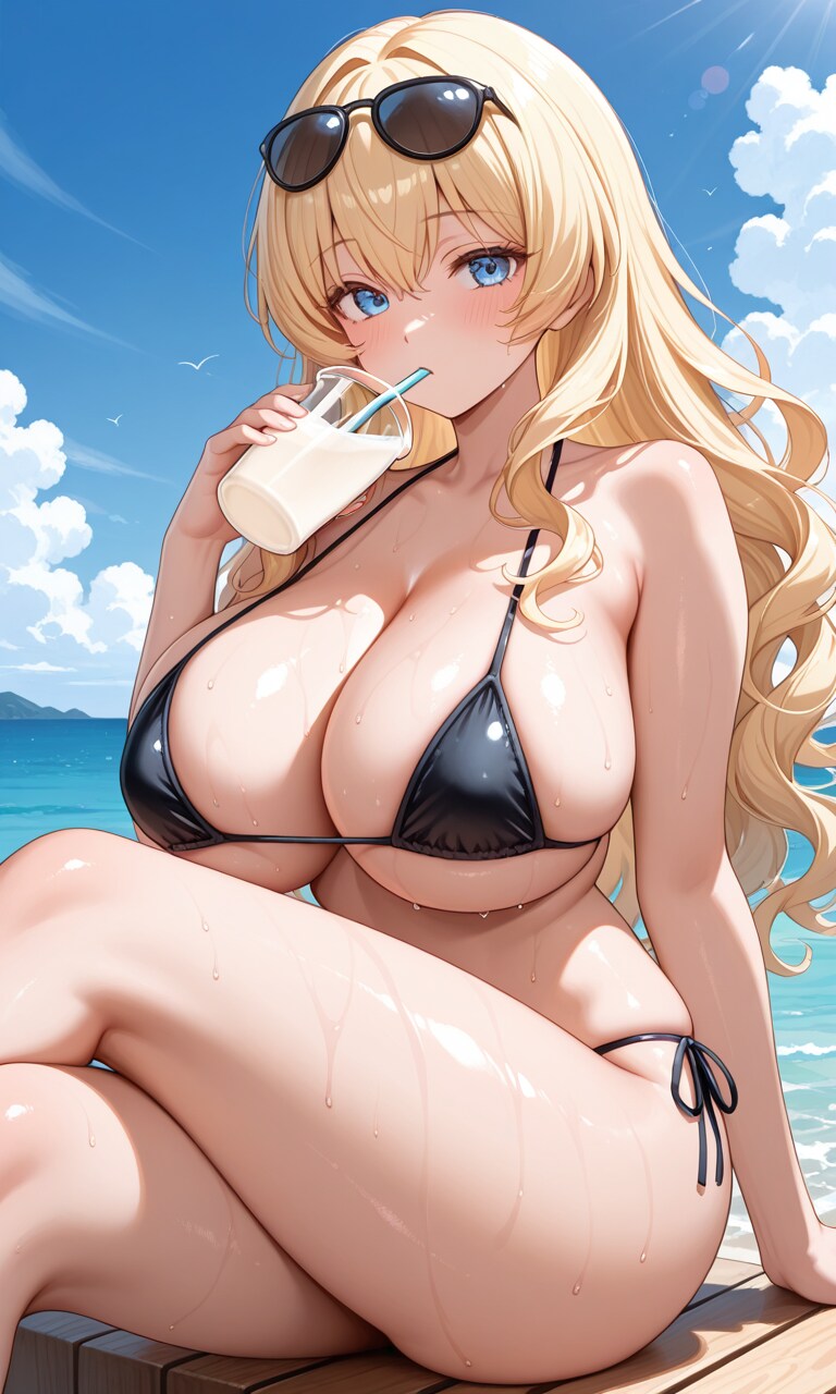 汗だくでナッツミルクを飲む