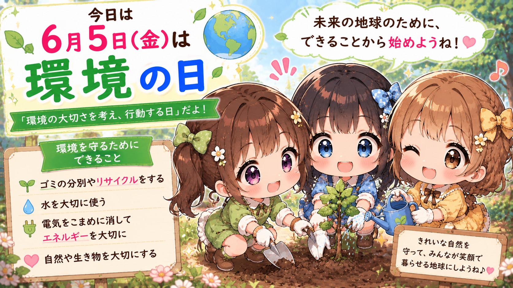 今日は何の日？（年月日固定＋チビキャラ複数）のテスト生成（ＡＩによる違いを比較）