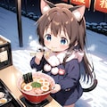 雪の日に外でラーメンを食べる小さな女の子 2枚目