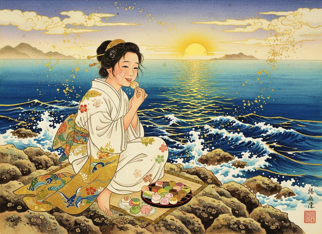 甘い物を食す尼さん