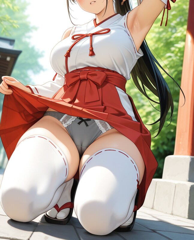 わき見え巫女さんのむち白ニーソおパンツ💗