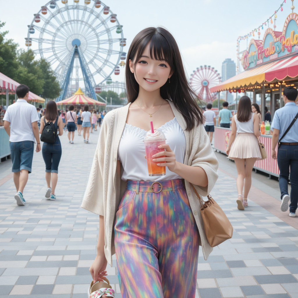 休みをテーマパークで満喫する女子高生