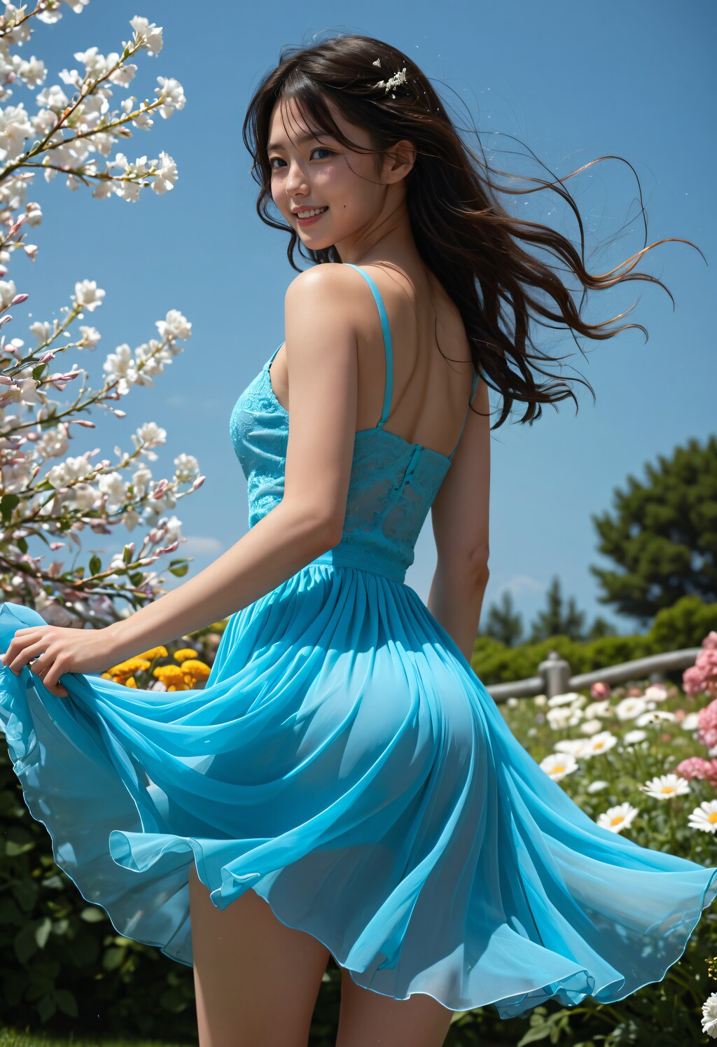 花と踊るドレスの女性 2