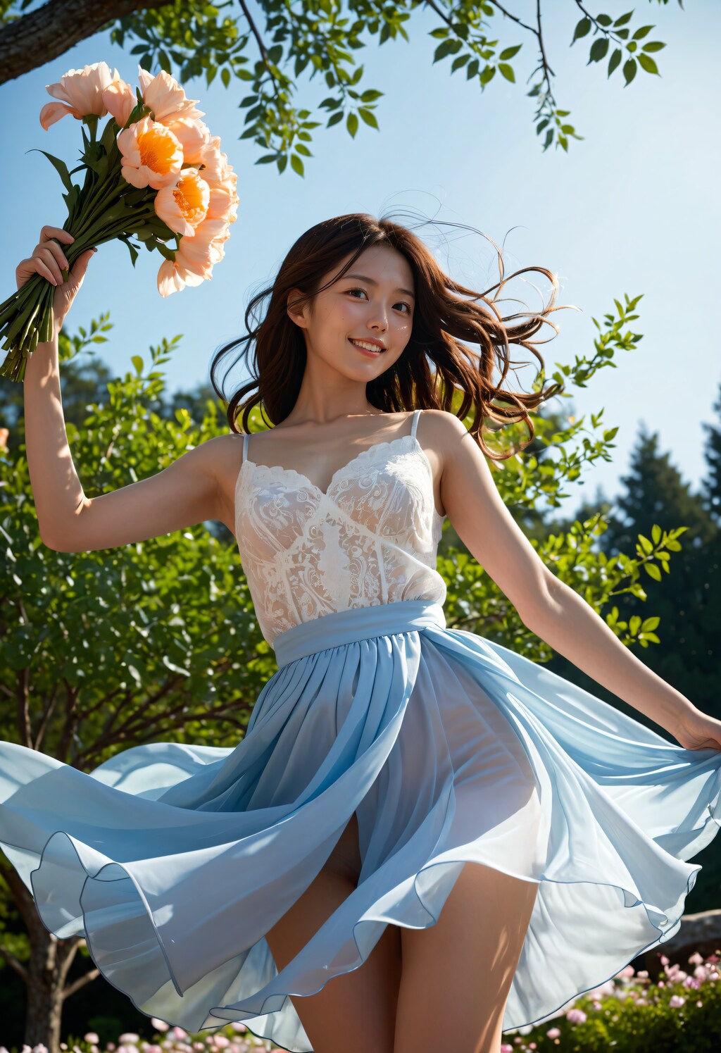 花と踊るドレスの女性 2