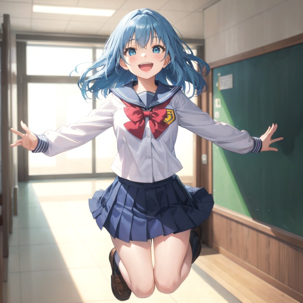 廊下で元気よくジャンプ