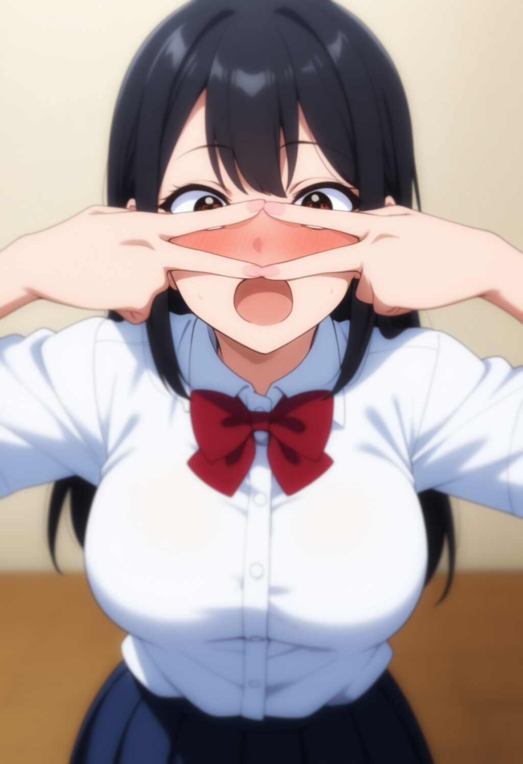 指の間から見ちゃってるJK