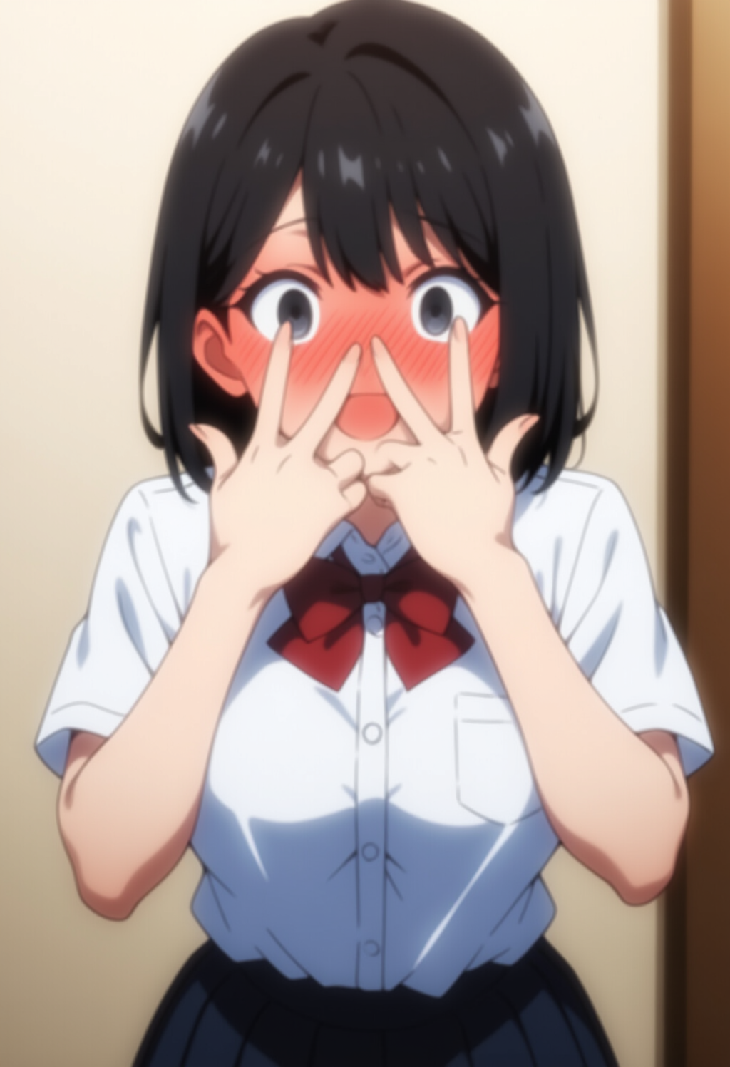 指の間から見ちゃってるJK