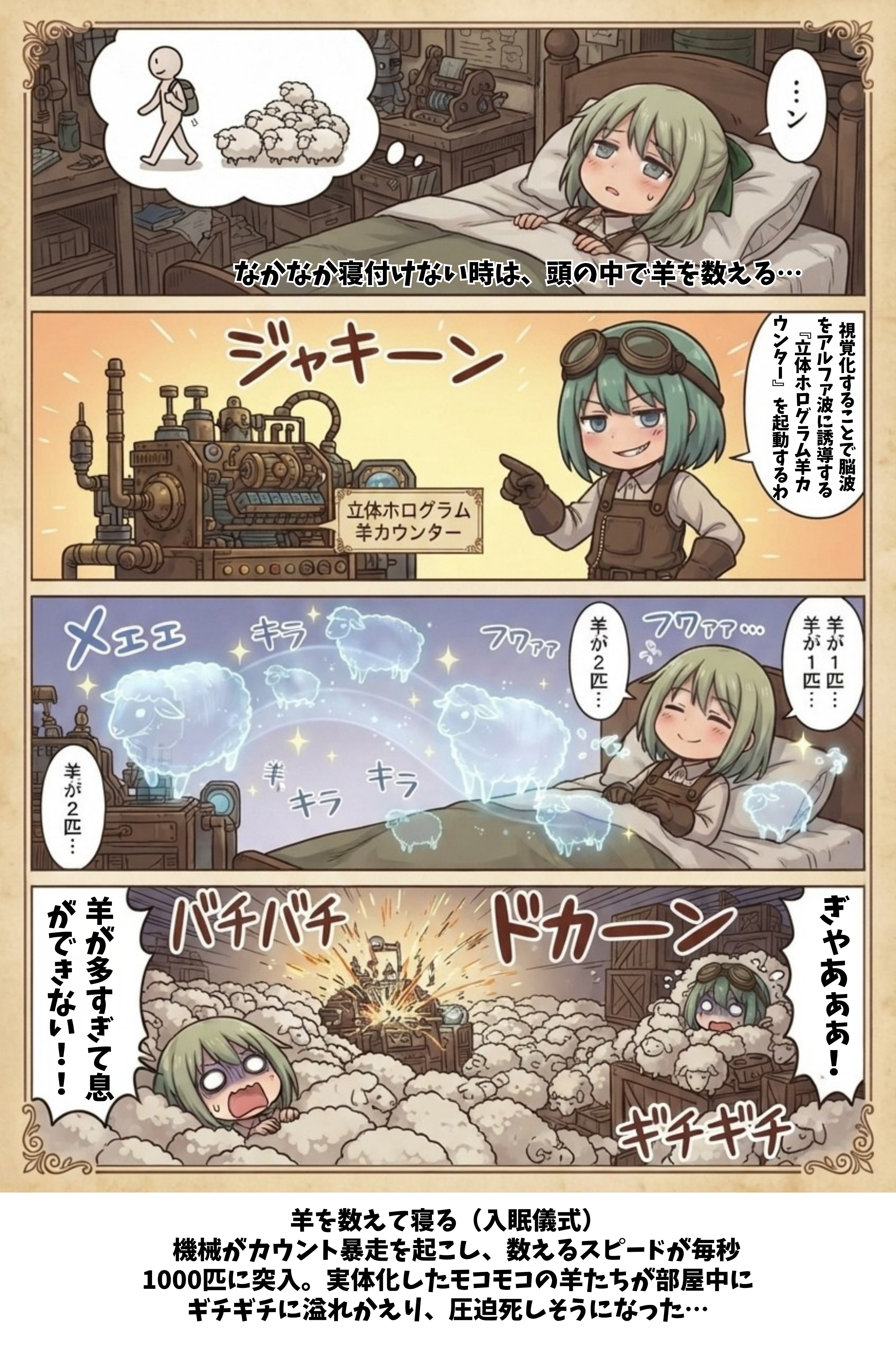 ポンコツレナの発明日記　羊を数えて寝る（入眠儀式） | の人気AIイラスト・グラビア