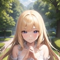 公園で見つめる金色の髪の少女 3枚目