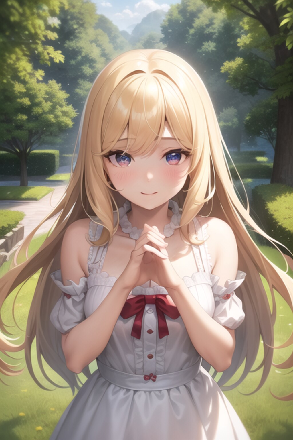 公園で見つめる金色の髪の少女