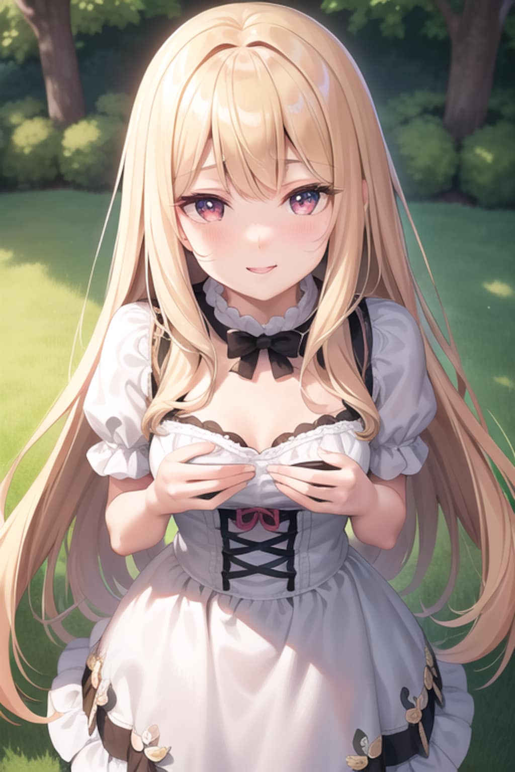 公園で見つめる金色の髪の少女