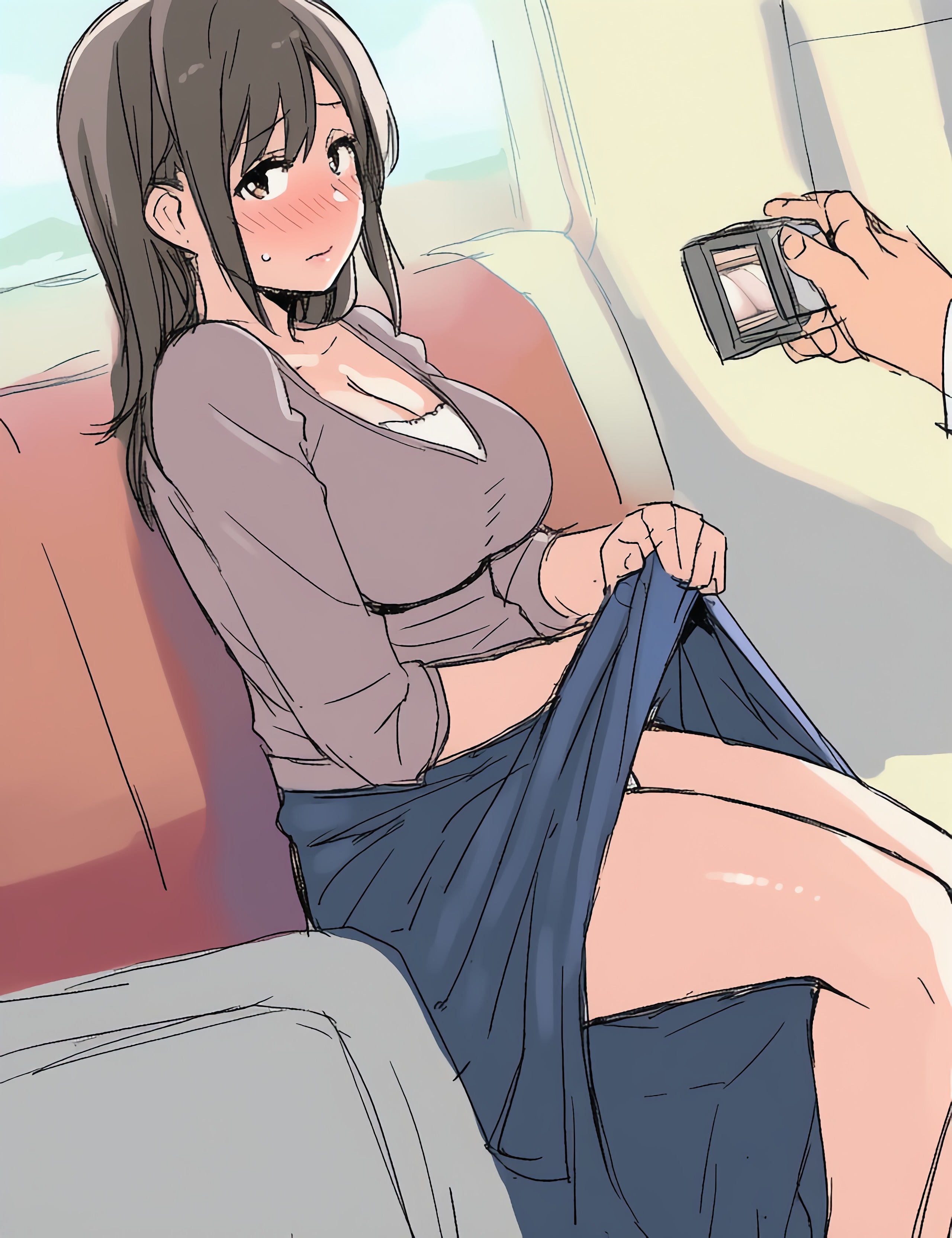 スカートめくって撮影します