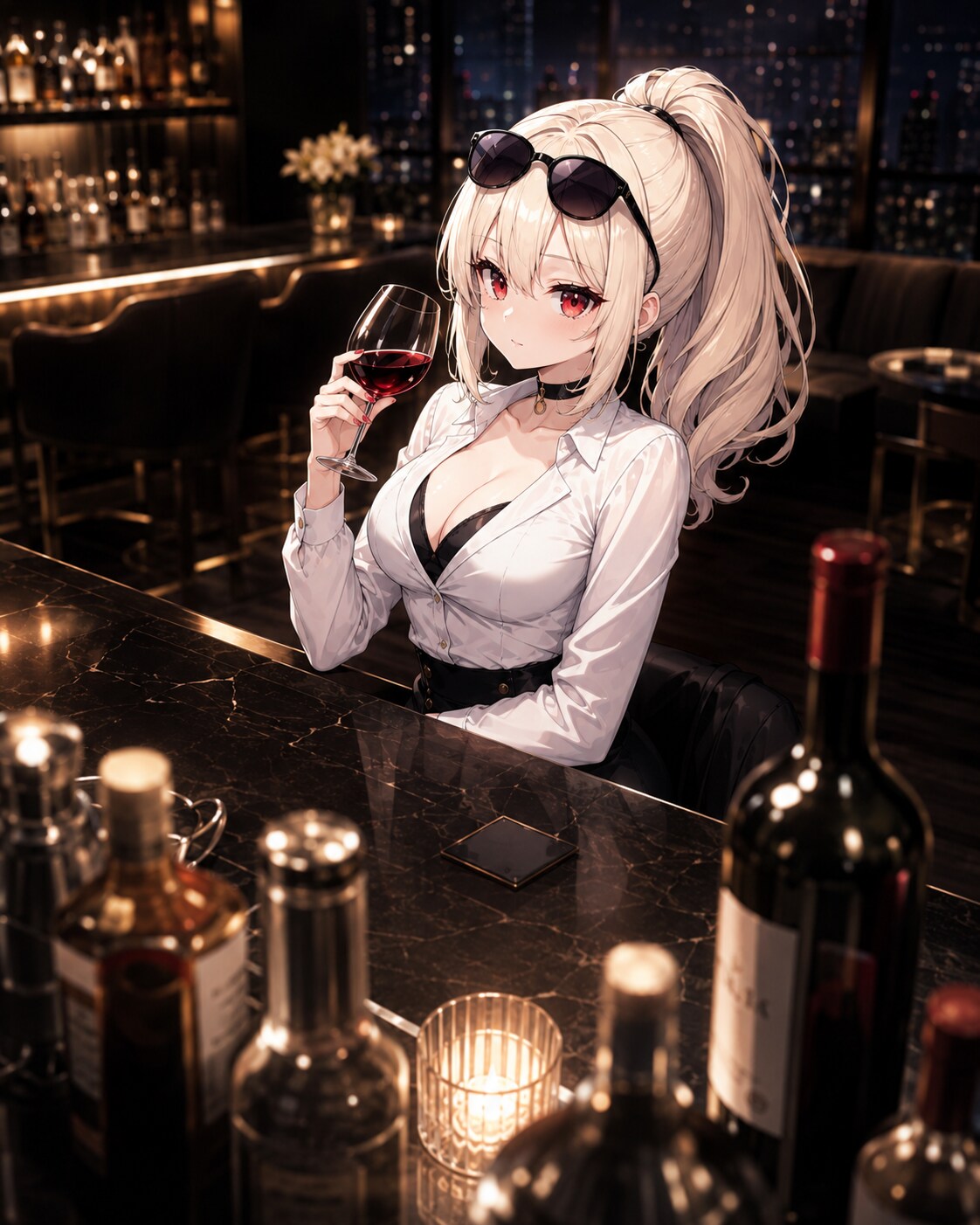 夜景と赤ワイン、姫のひとり時間