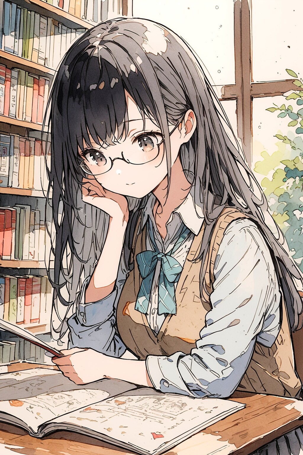 図書館で読書 | の人気AIイラスト・グラビア
