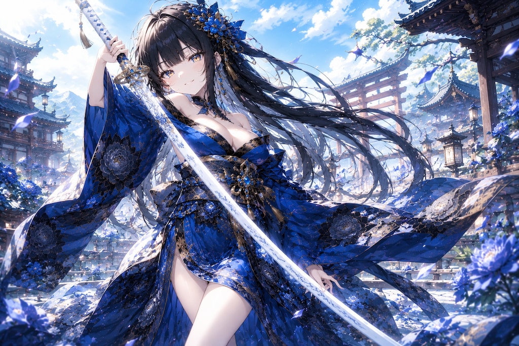 黒髪姫カット 白の刀