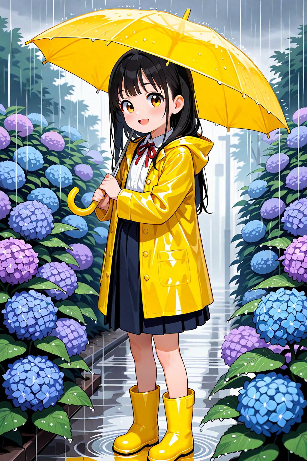 紫陽花と少女