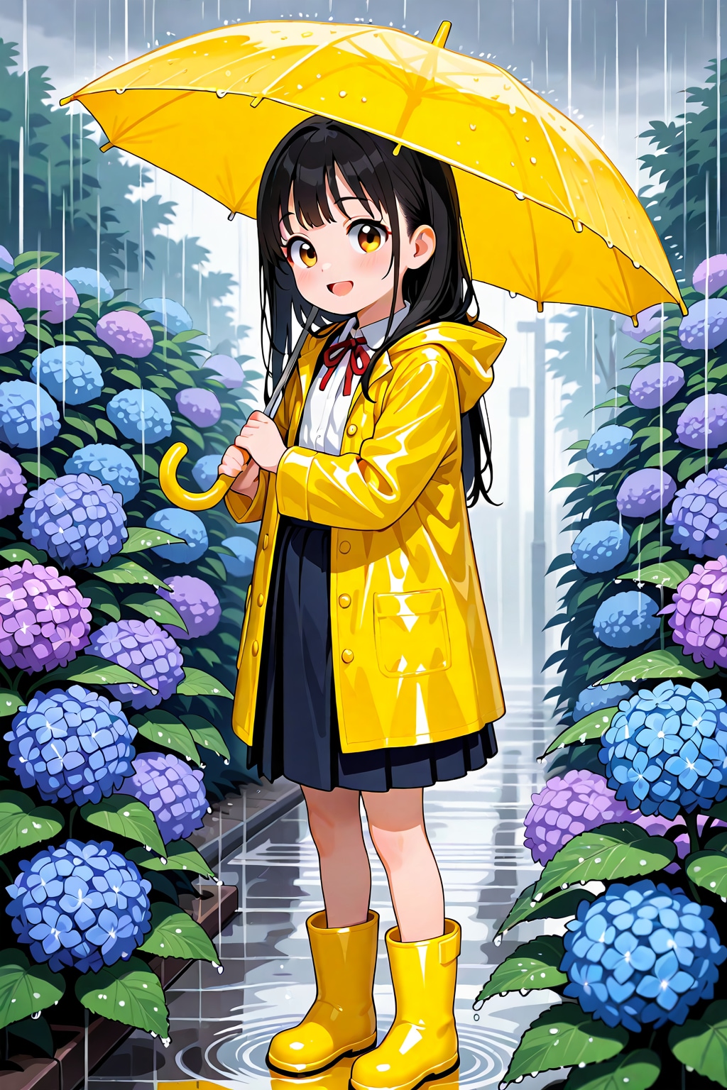 紫陽花と少女