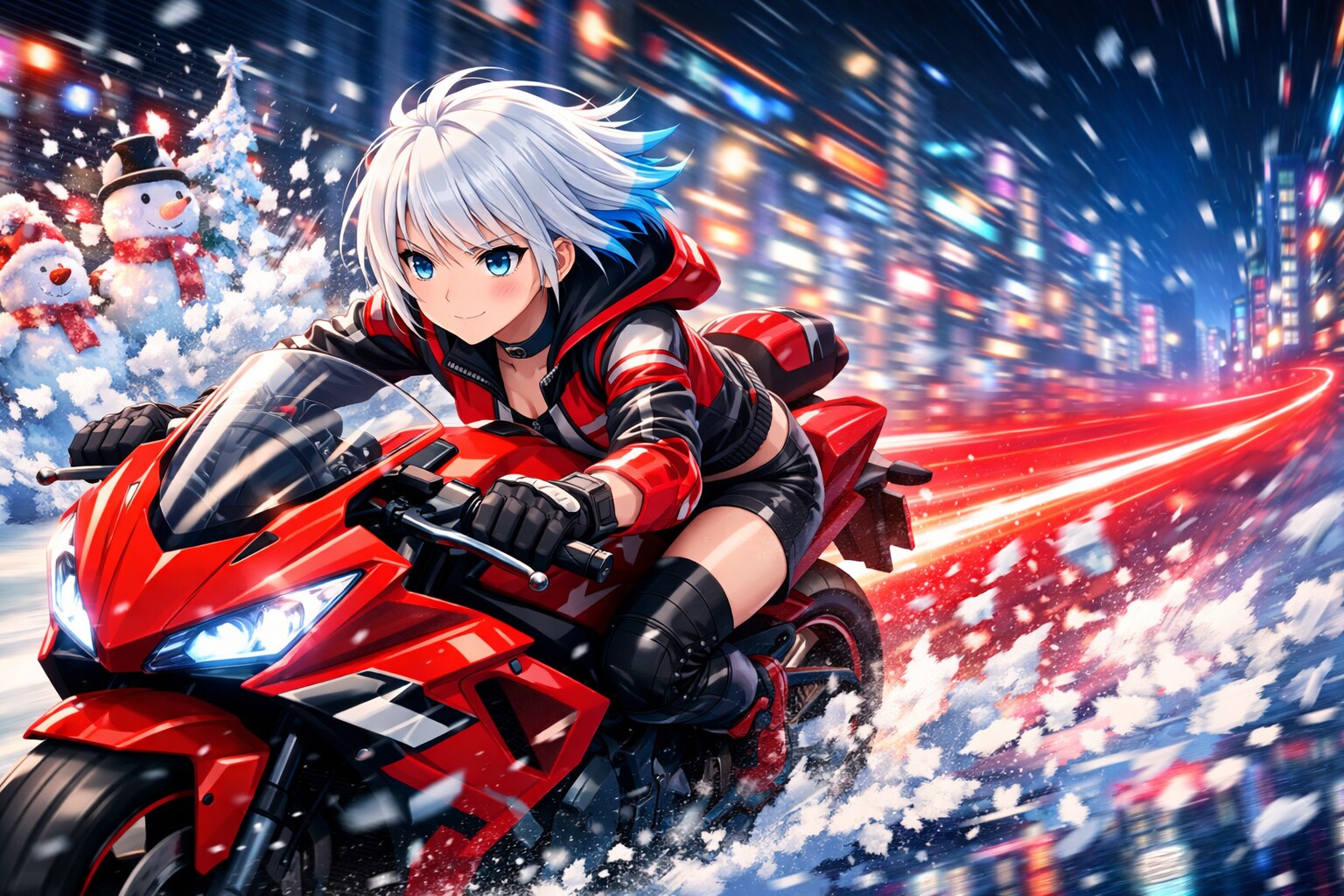 雪の中をバイクで激走する水無瀬そら！ | の人気AIイラスト・グラビア