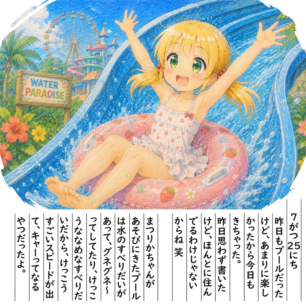 【絵日記】うぉーたーすらいだーだよ
