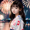花火と浴衣少女 2枚目