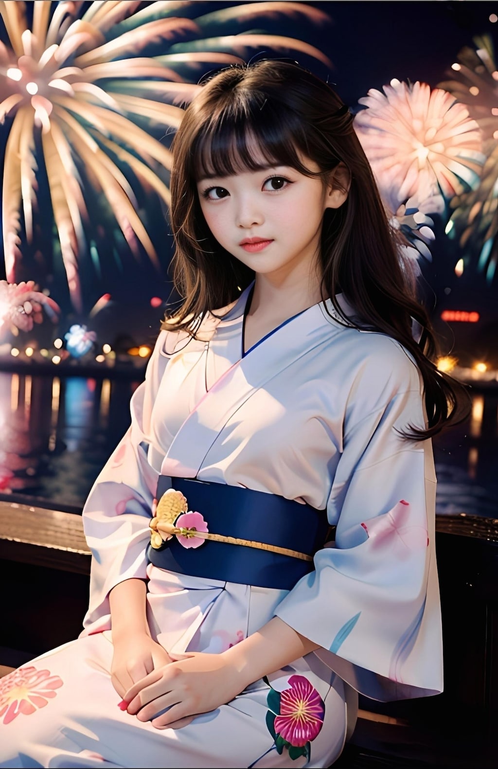 花火と浴衣少女