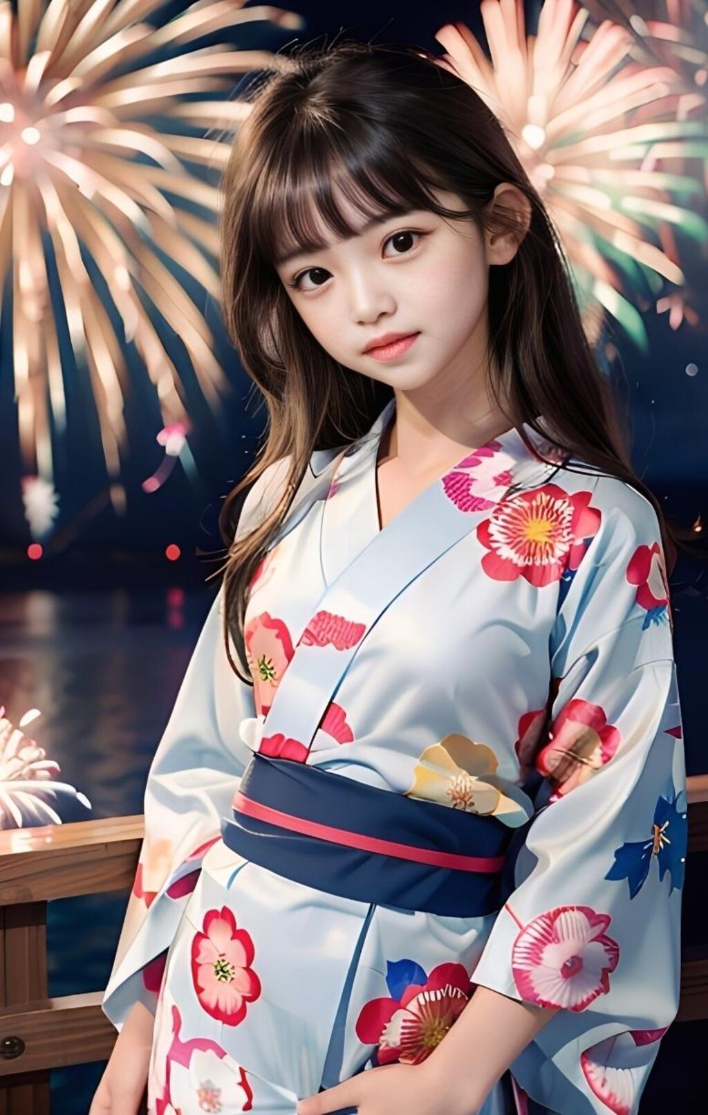 花火と浴衣少女