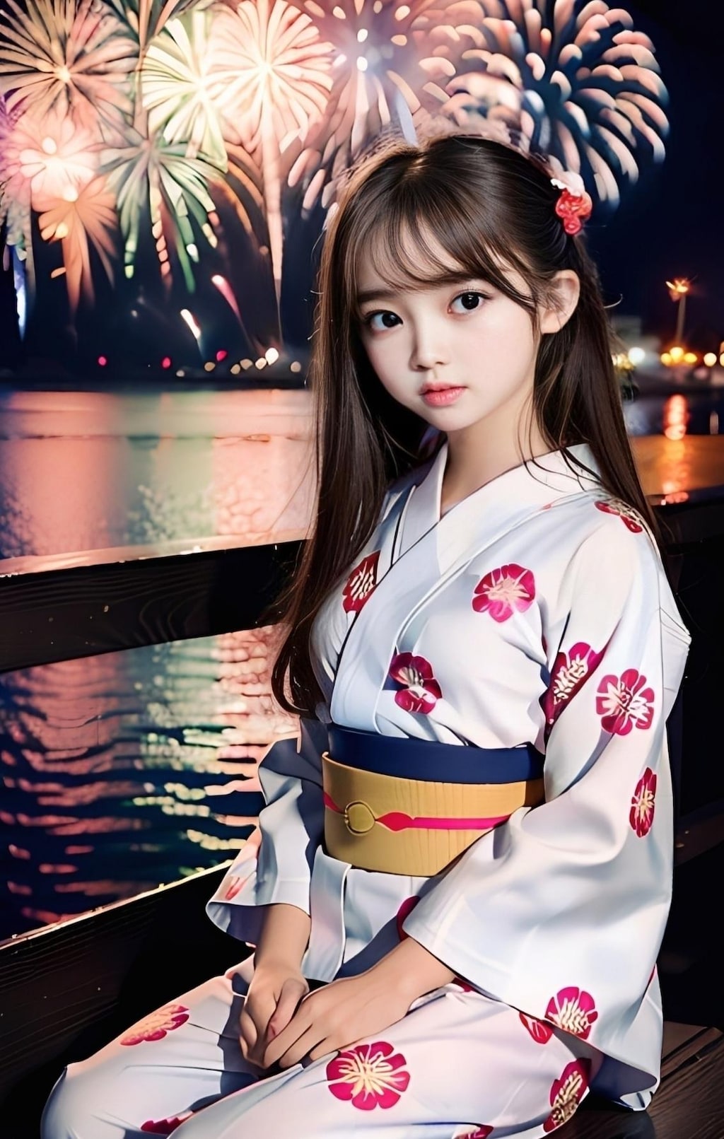 花火と浴衣少女