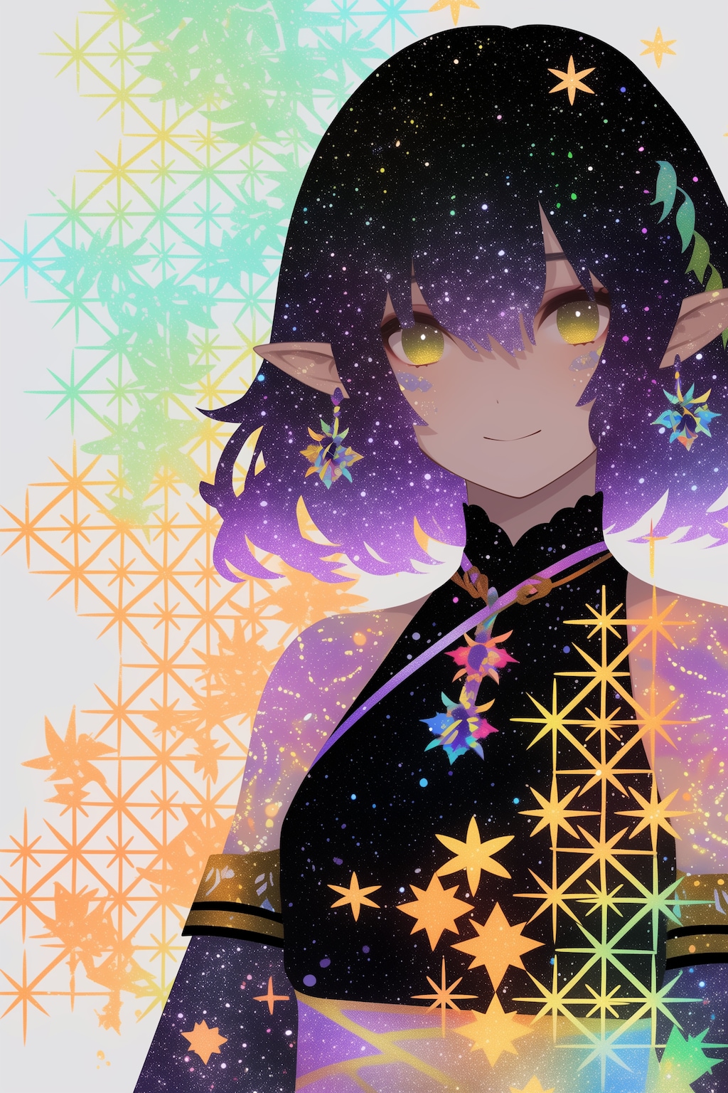 輝く葉っぱとエルフ娘