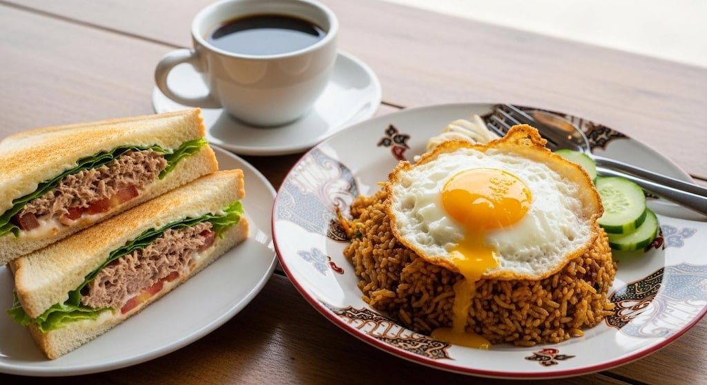 摩訶不思議食堂のナシゴレンとツナサンド