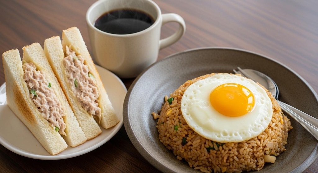 摩訶不思議食堂のナシゴレンとツナサンド