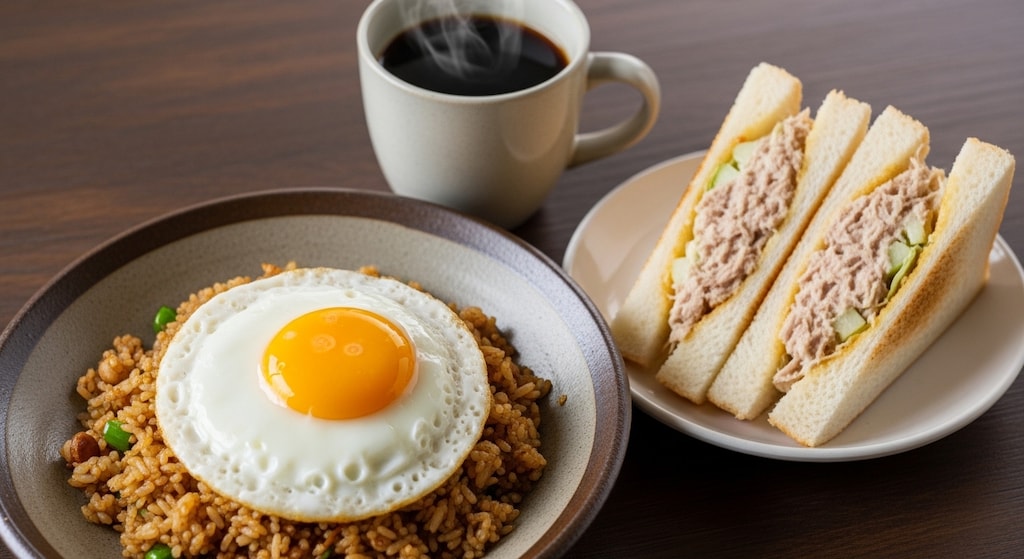 摩訶不思議食堂のナシゴレンとツナサンド