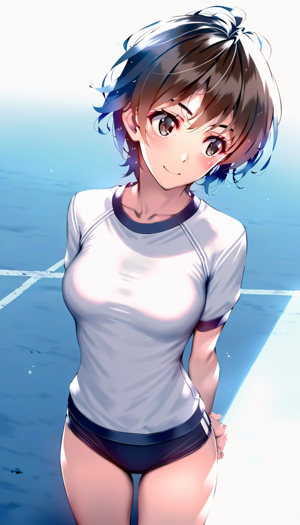 buruma, white gym shirt