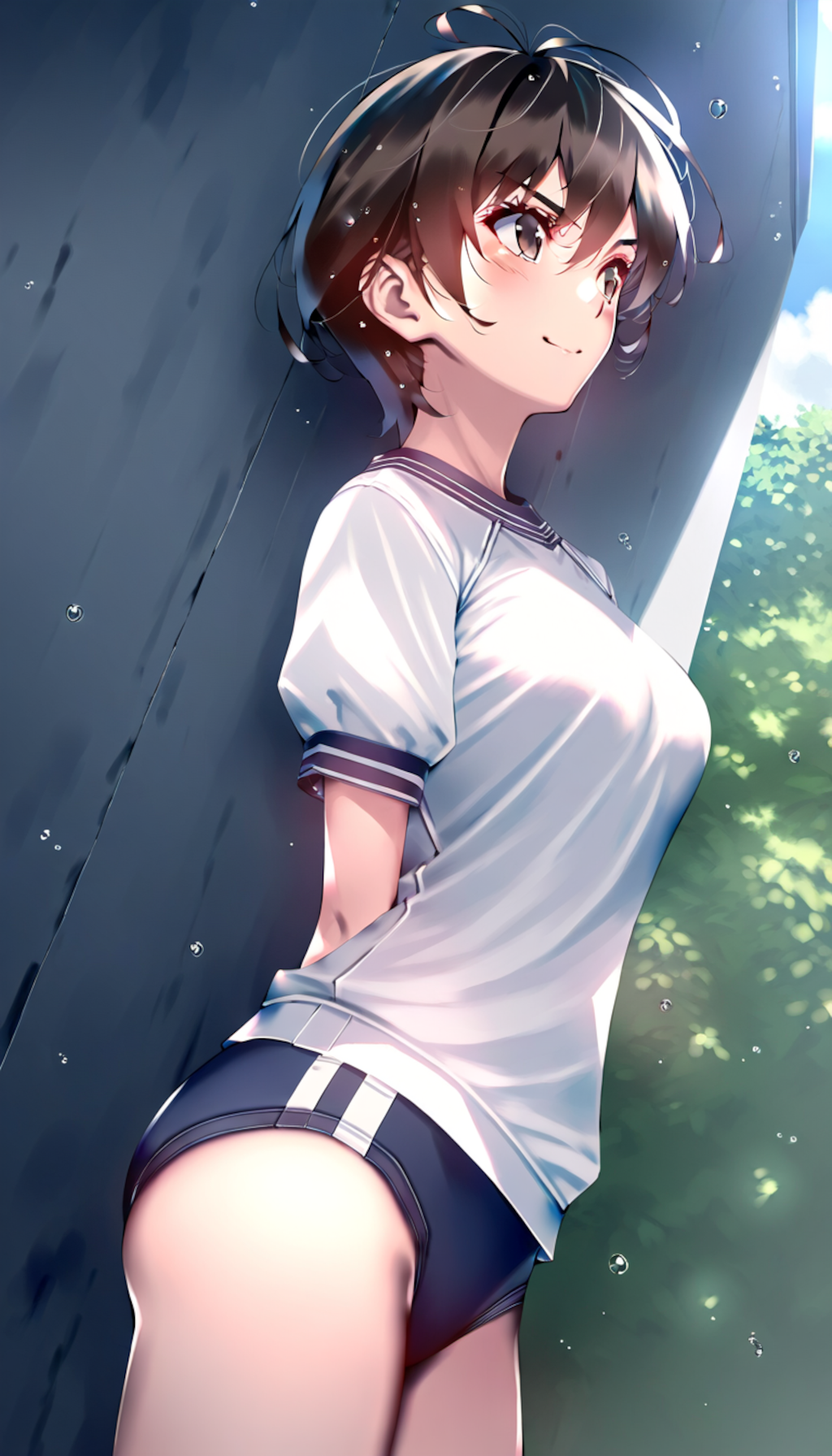 buruma, white gym shirt