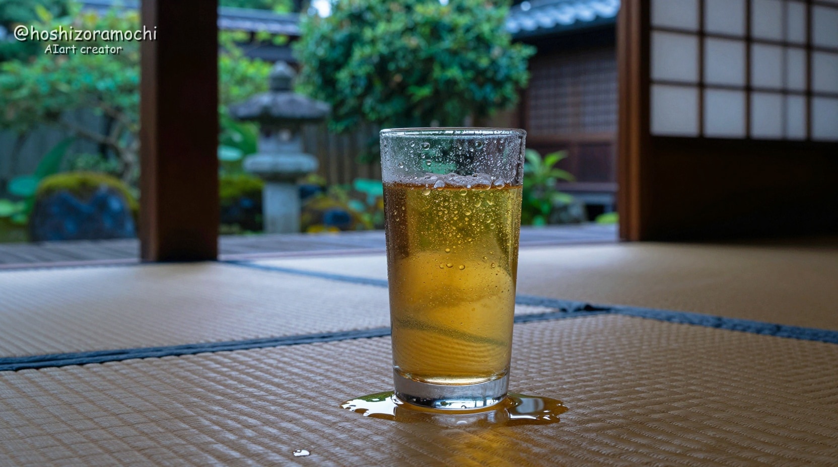 縁側に置かれた麦茶のグラスと夏の午後 | の人気AIイラスト・グラビア