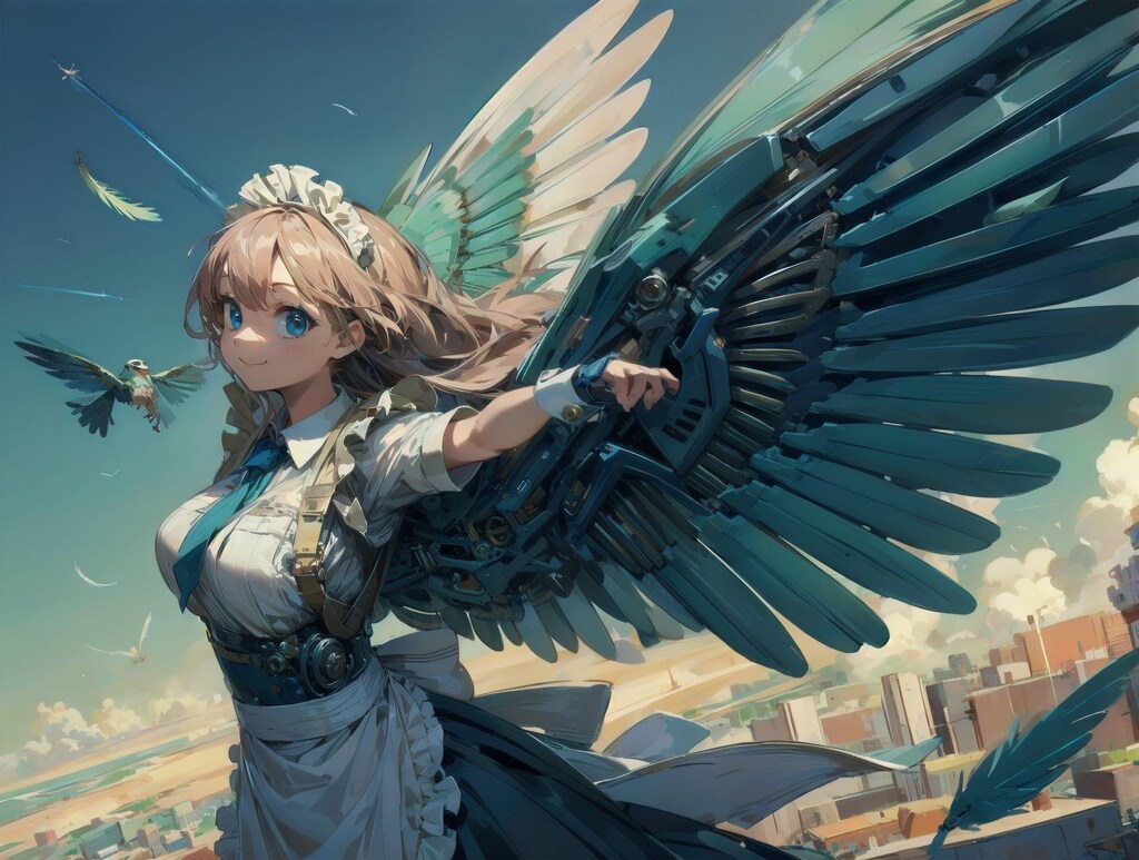 空に羽ばたくメイドさん