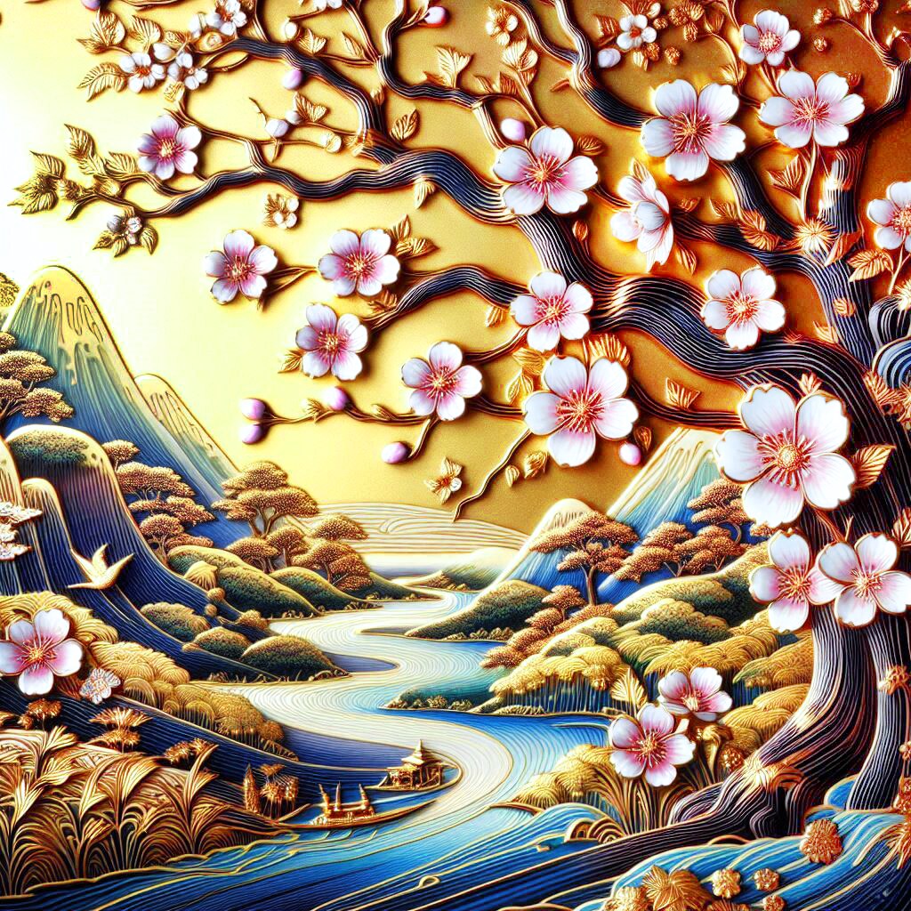 七宝焼・桜流水図