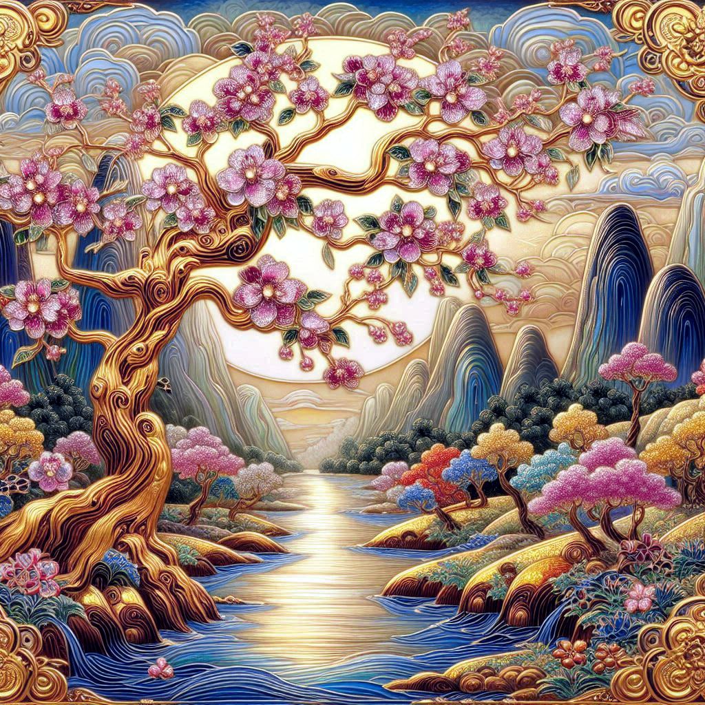 七宝焼・桜流水図 | の人気AIイラスト・グラビア