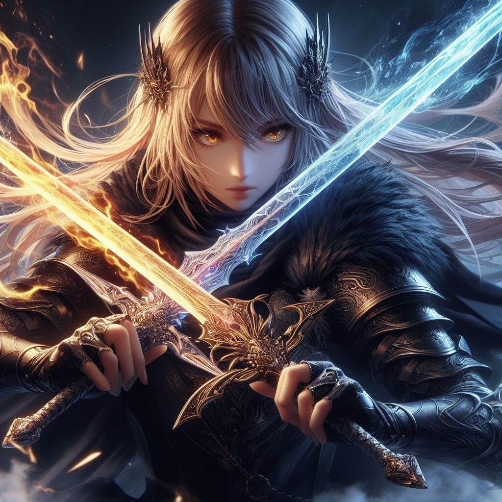 ブロンドの女騎士さん341(炎と氷のクロス剣)