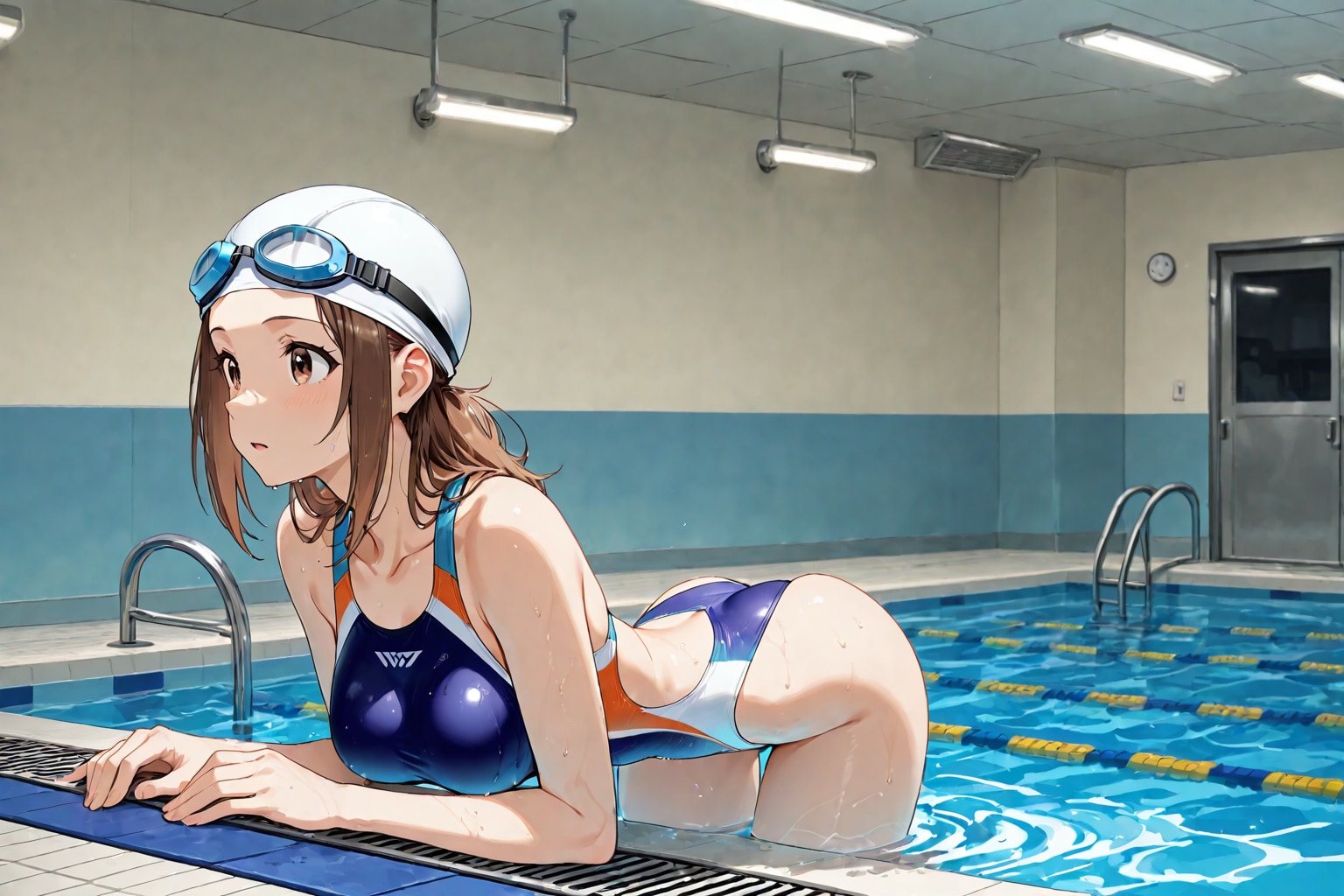プールで佇む競泳水着の少女